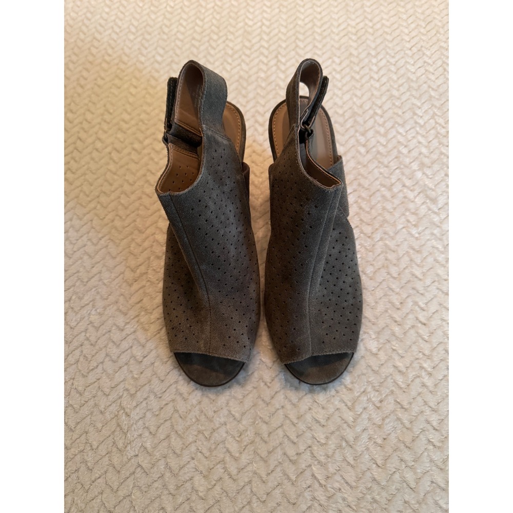 Franco Fortini Womens 8.5 Perforated Suede Peep Toe Slingback Block Heels Green